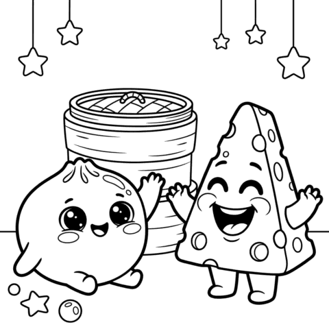 Bao and Cheddar cute squishy coloring page