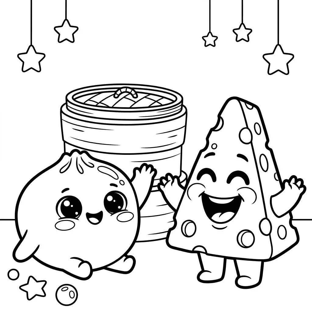 Bao and Cheddar cute squishy coloring page