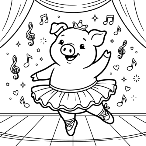 Cute pig ballerina coloring page