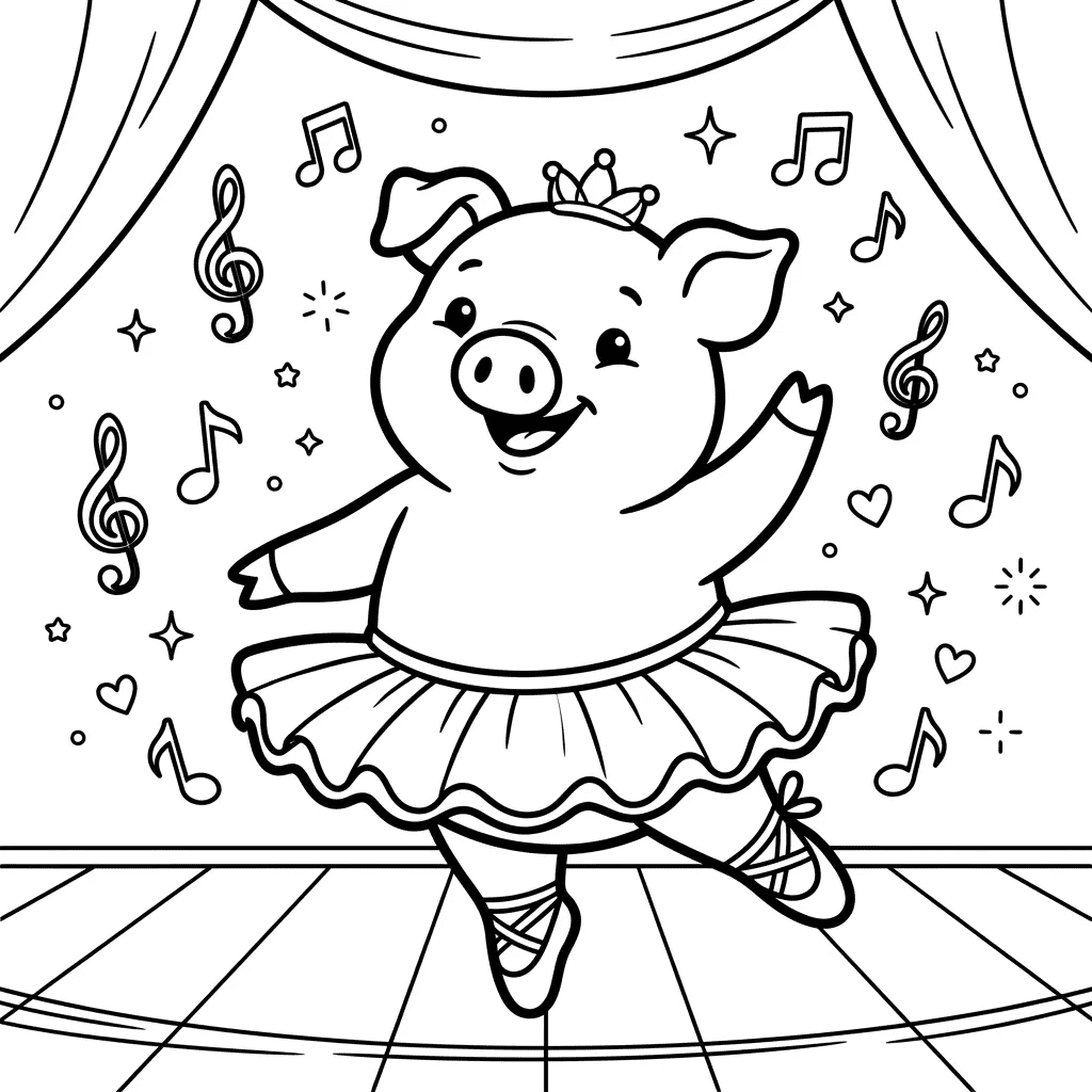 Cute pig ballerina coloring page