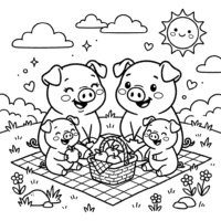 Cute pig family coloring page