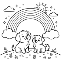 Cute puppies rainbow coloring page