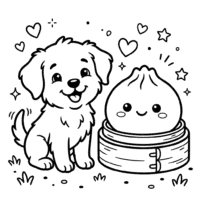 Cute puppy and squishy dumpling coloring page