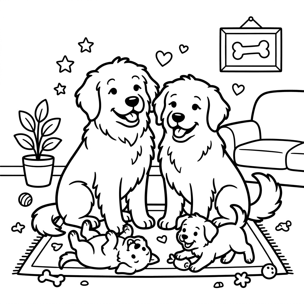 Cute puppy family coloring page