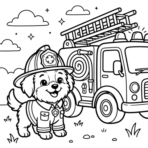 Firefighter rescue puppy coloring page
