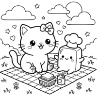 Kawaii cat and squishy butter coloring page
