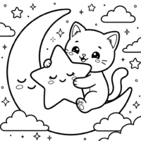 Kawaii cat star coloring page
