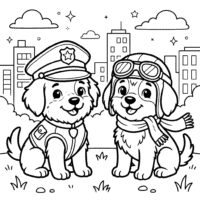 Police and pilot rescue puppies coloring page