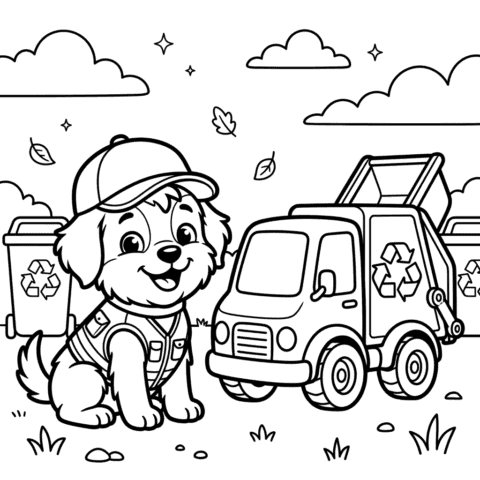 Recycling rescue puppy coloring page