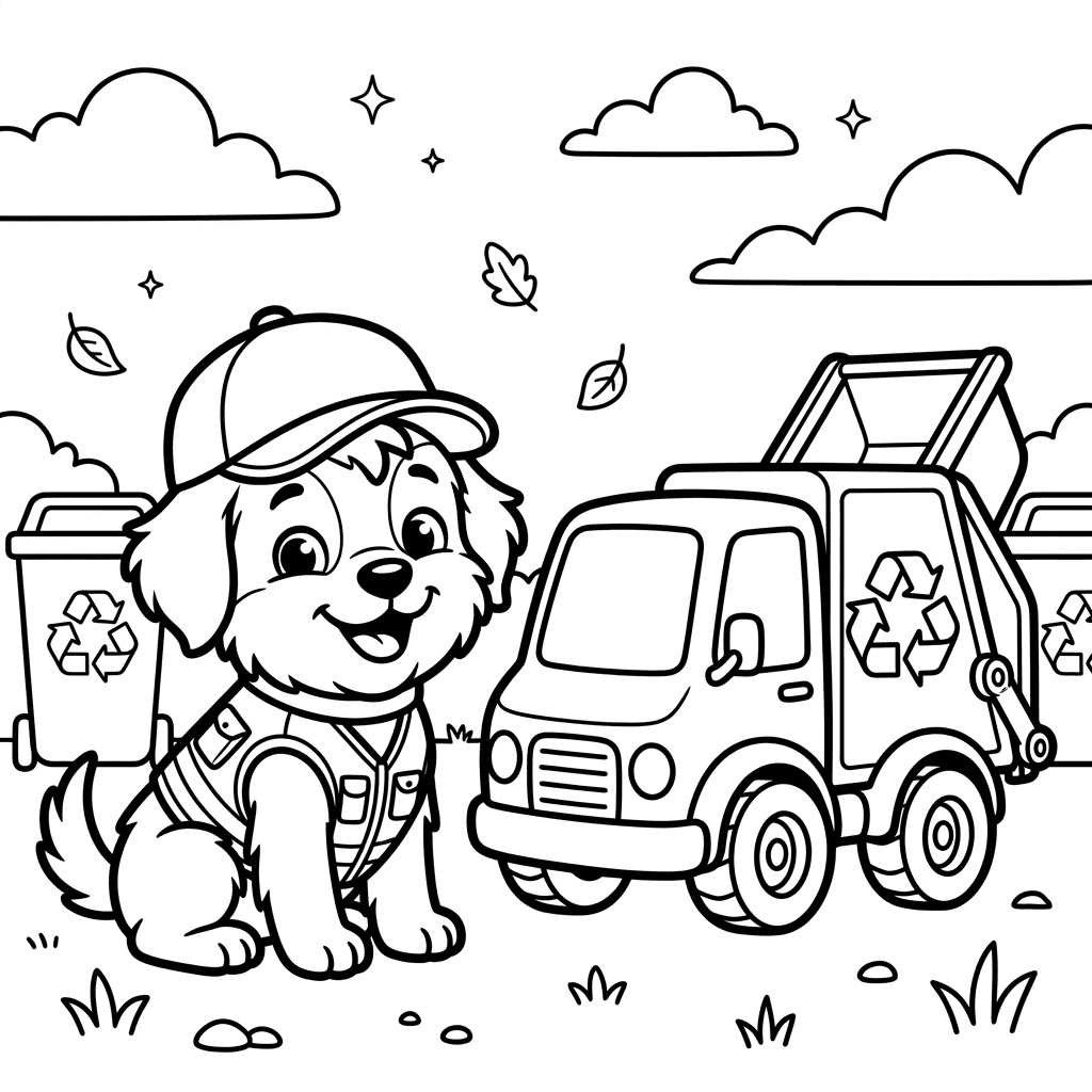 Recycling rescue puppy coloring page