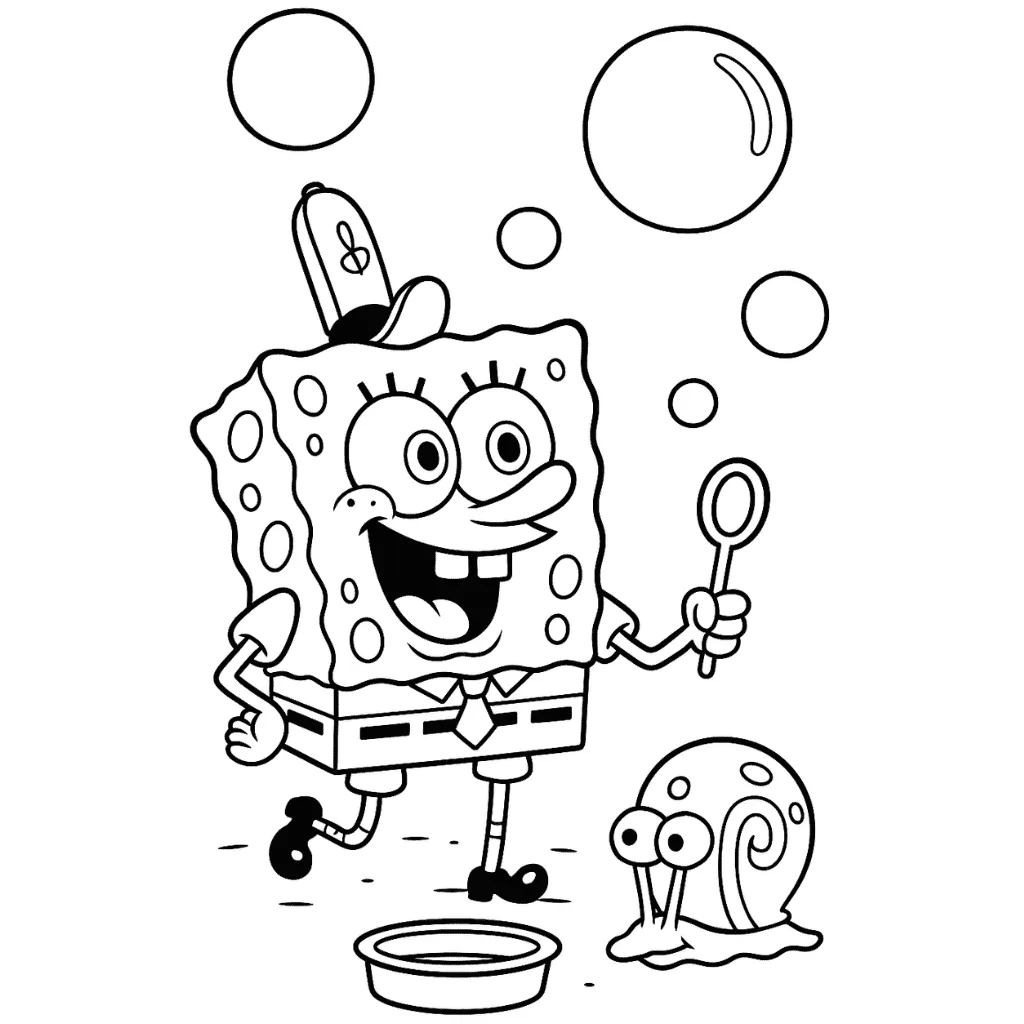 SpongeBob-and-Gary-coloring-page-for-kids-online