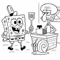 Squidward-and-SpongeBob-coloring-page-for-kids-online