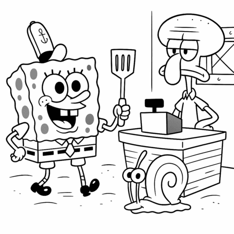 Squidward-and-SpongeBob-coloring-page-for-kids-online
