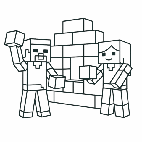 Steve-and-Alex-Minecraft-coloring-page-for-kids
