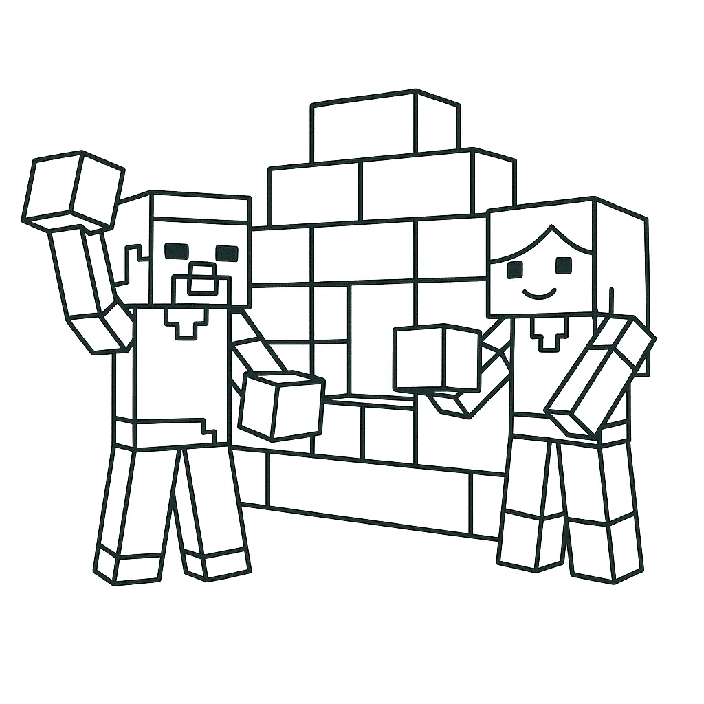 Steve-and-Alex-Minecraft-coloring-page-for-kids