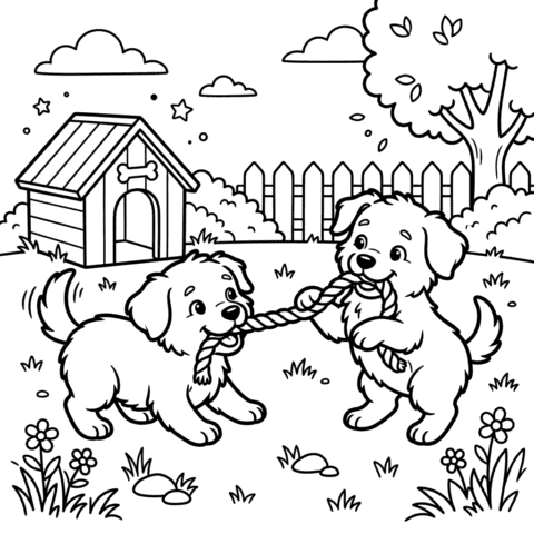Two cute puppies playing coloring page