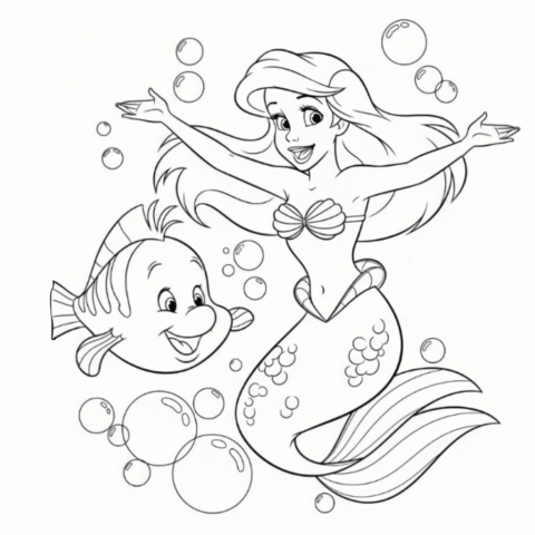 Ariel and Flounder Coloring page