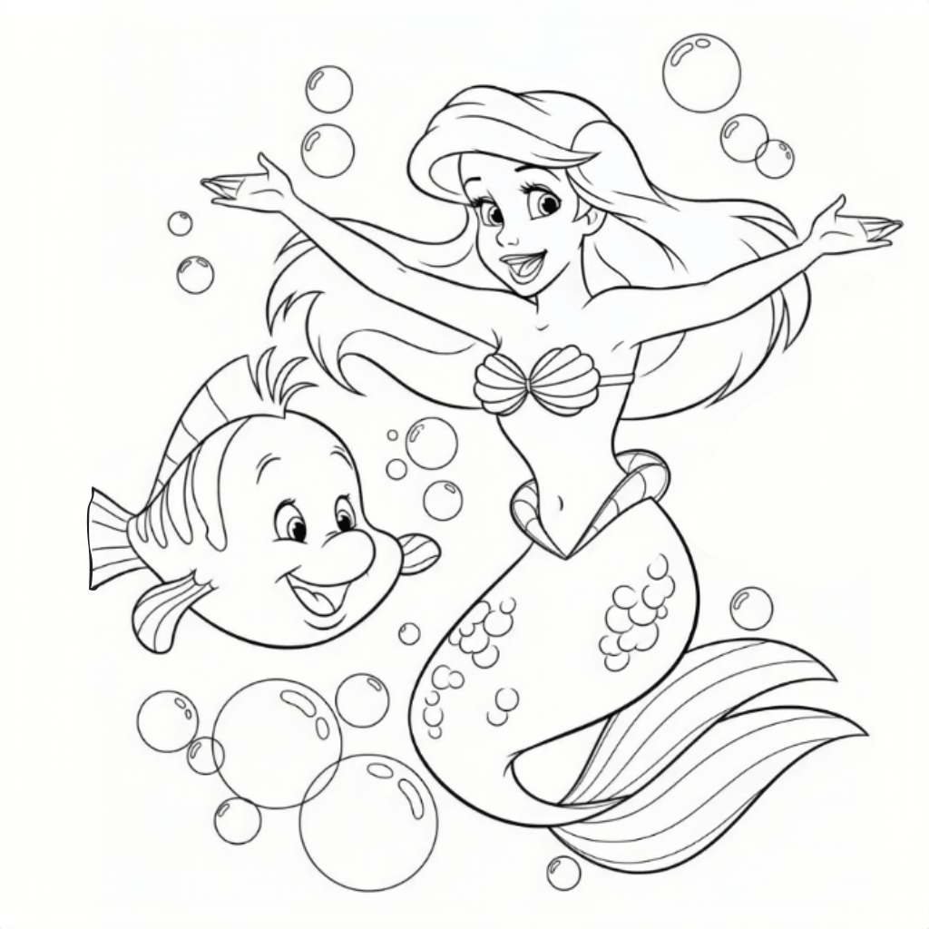 Ariel and Flounder Coloring page