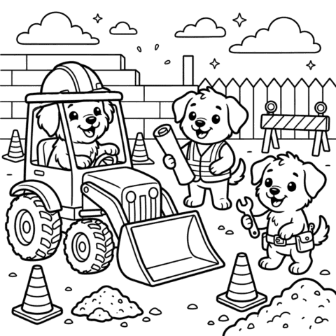 Construction rescue puppy crew coloring page