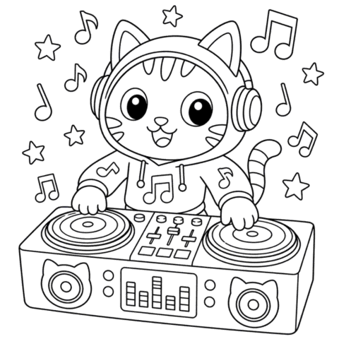 Cool DJ Catnip Coloring Pages gabby doll house