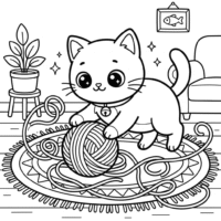 Cute Kawaii Black Cat Coloring Page