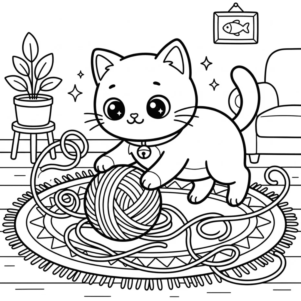 Cute Kawaii Black Cat Coloring Page