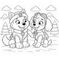 Everest and Skye from Paw Patrol Coloring Page free