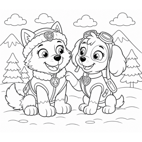Everest and Skye from Paw Patrol Coloring Page free