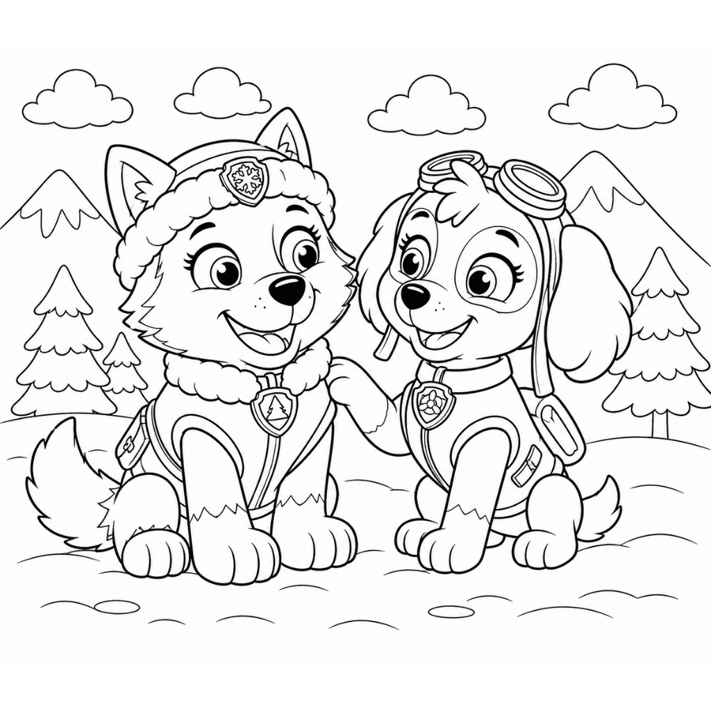 Everest and Skye from Paw Patrol Coloring Page free