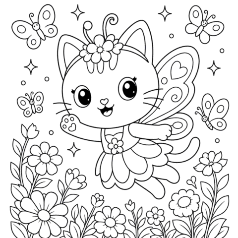 Kitty Fairy Coloring Pages gabby doll house