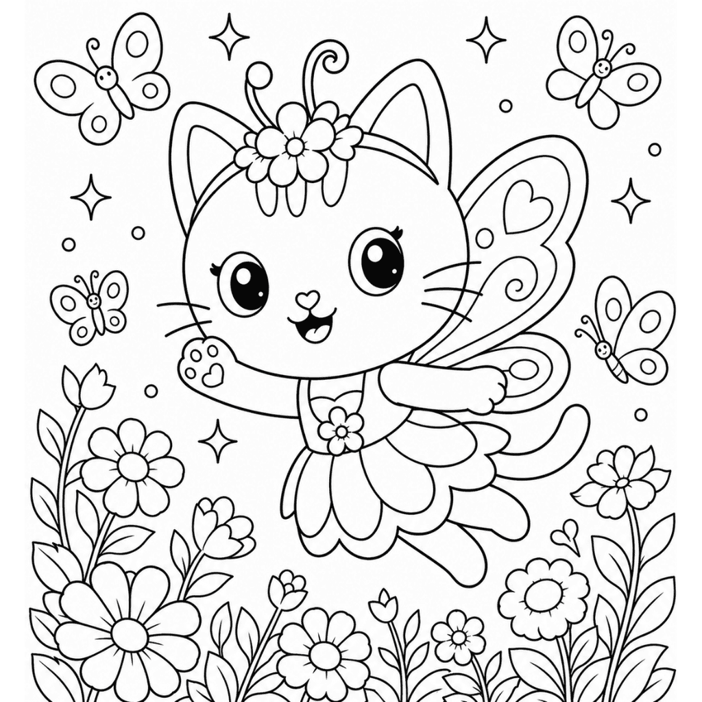 Kitty Fairy Coloring Pages gabby doll house