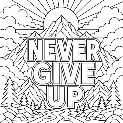 Never Give Up Coloring Page