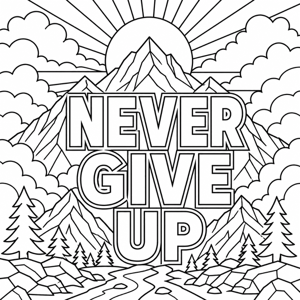 Never Give Up Coloring Page