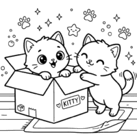 Two Cute Kawaii Cats Coloring Page