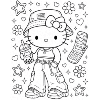 Y2K Aesthetic Hello Kitty Coloring Page