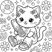 Y2K kawaii cat coloring page