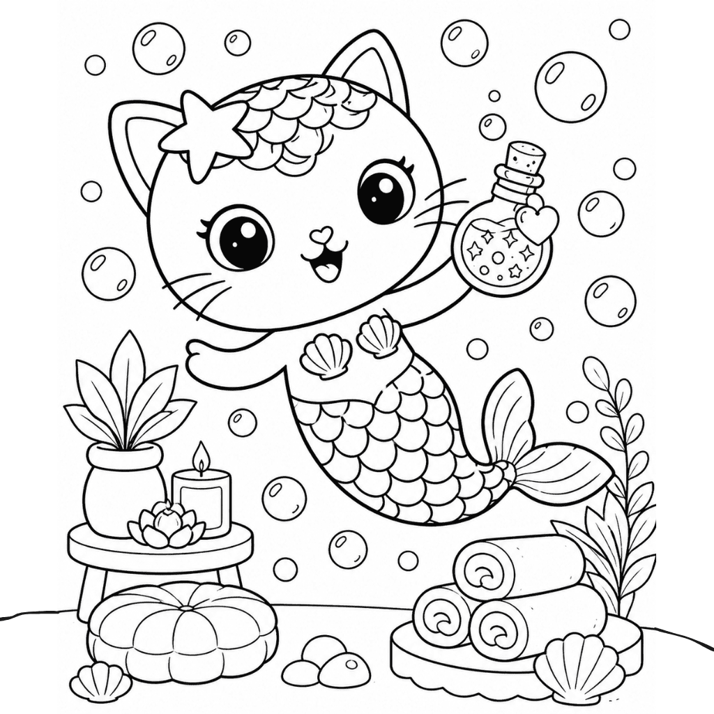 mercat coloring page gabby dollhouse