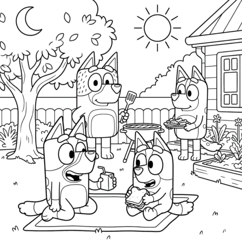 Bluey Family Barbecue Coloring Pages