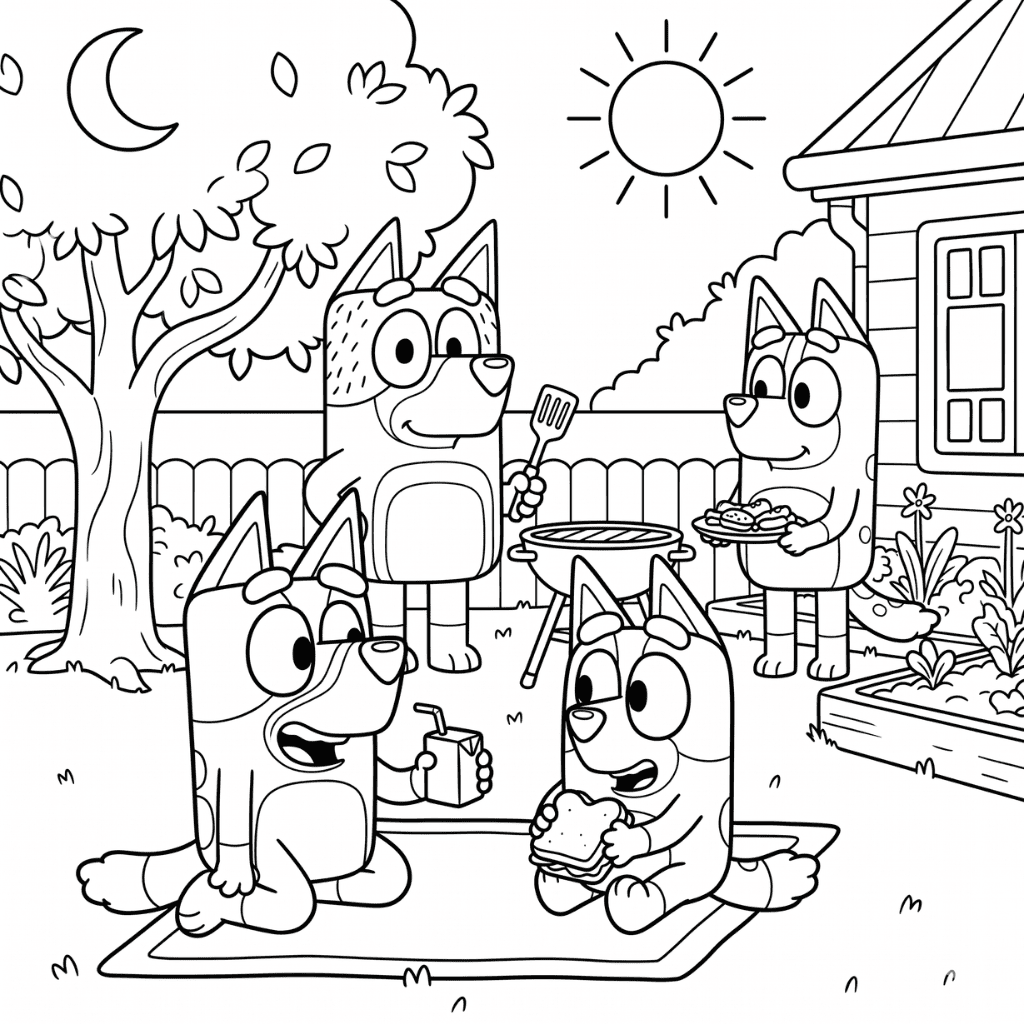 Bluey Family Barbecue Coloring Pages