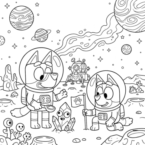 Bluey Space Adventure Free Coloring Pages