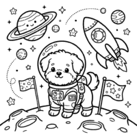 Cute puppy space adventure coloring page