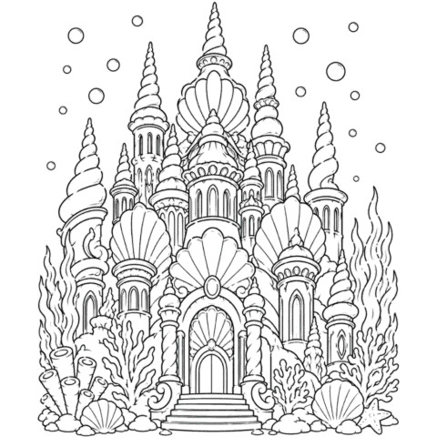 Magical Little Mermaid Castle Coloring Page