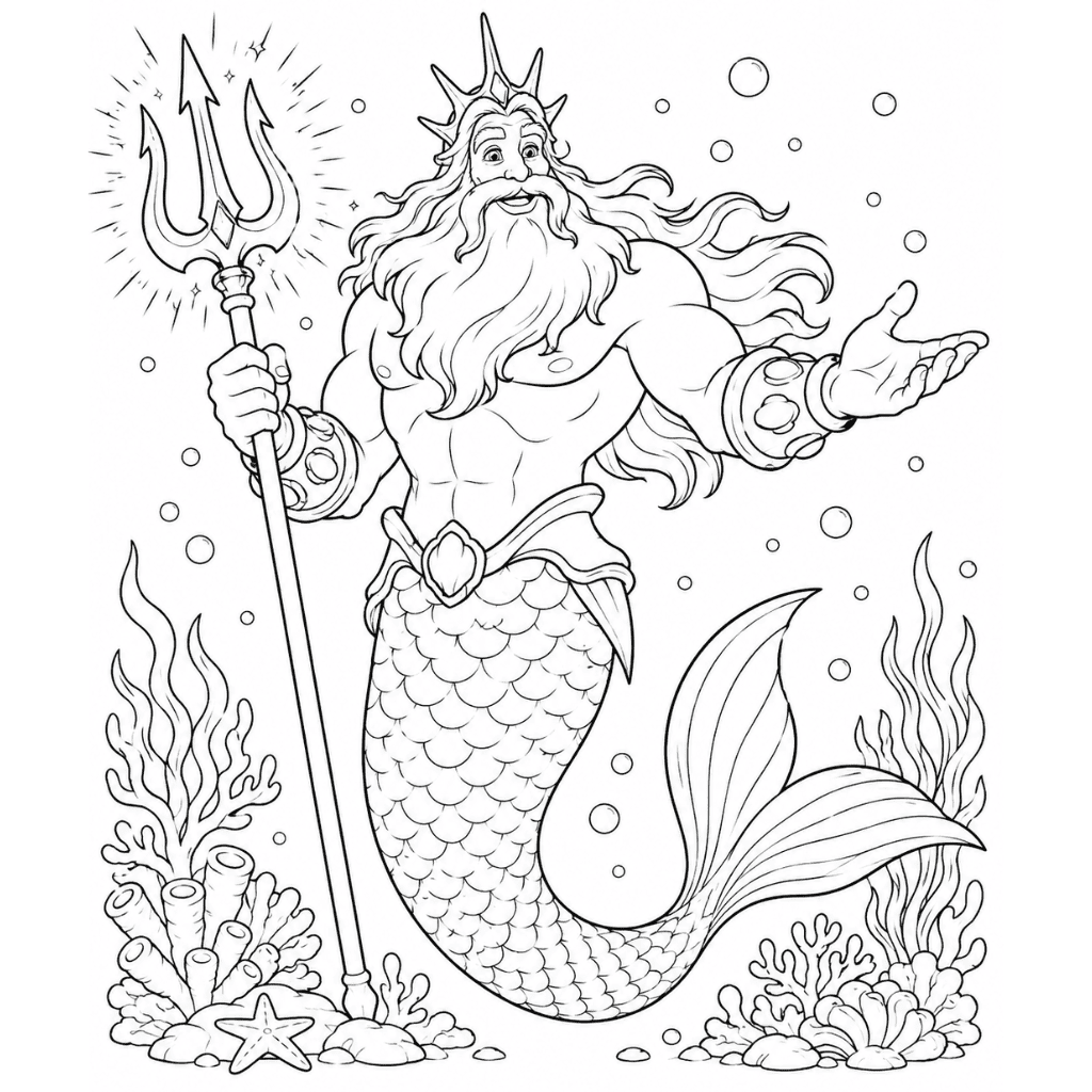 king triton little mermaid coloring pages