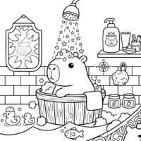 Capybara Bath Coloring Page