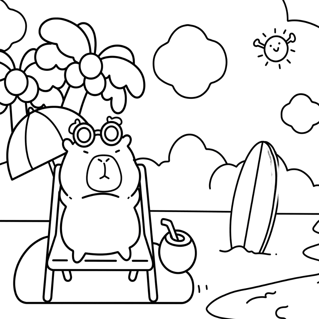 Capybara Beach Coloring Page