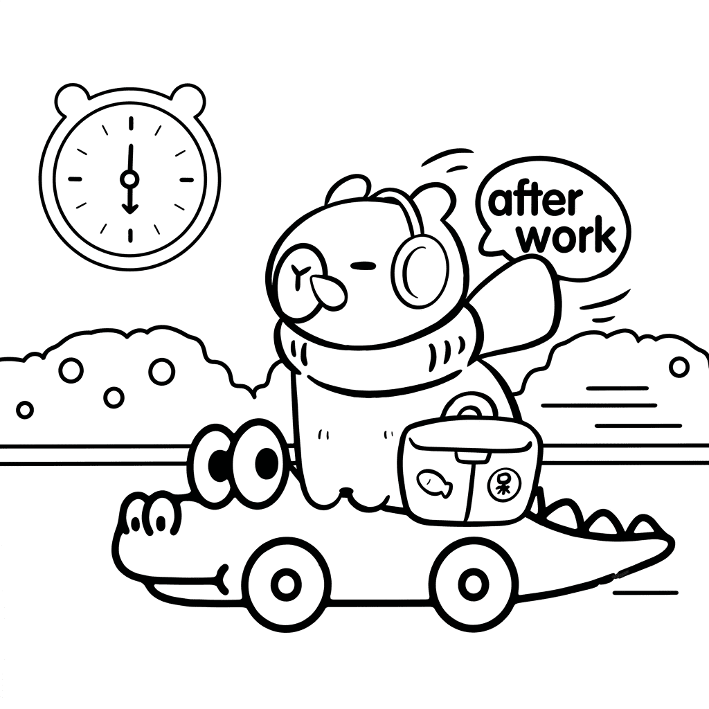 Capybara & Crocodile Coloring Page
