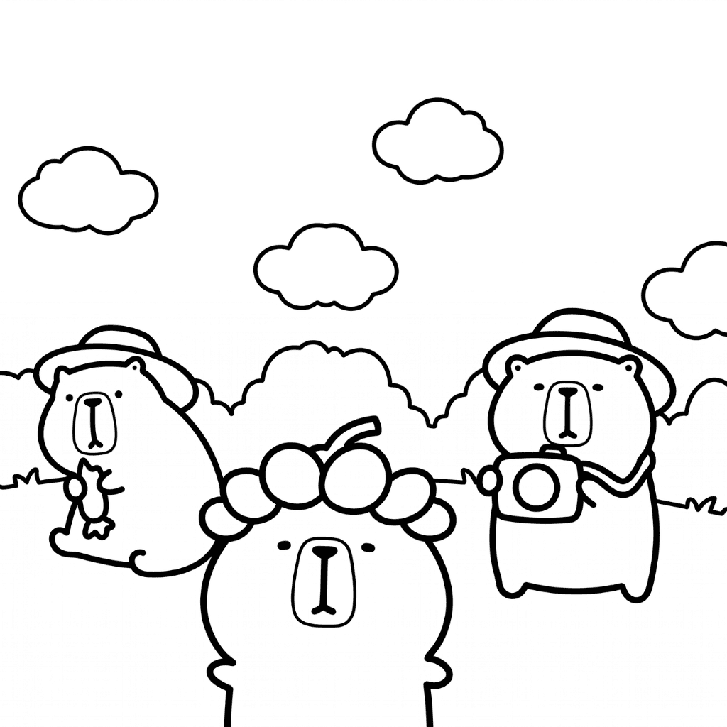 Capybara Family Coloring Page