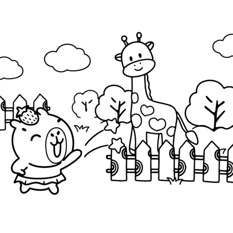 Capybara & Giraffe Coloring Page