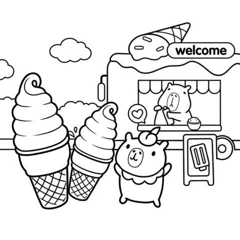 Capybara Ice Cream Coloring Page