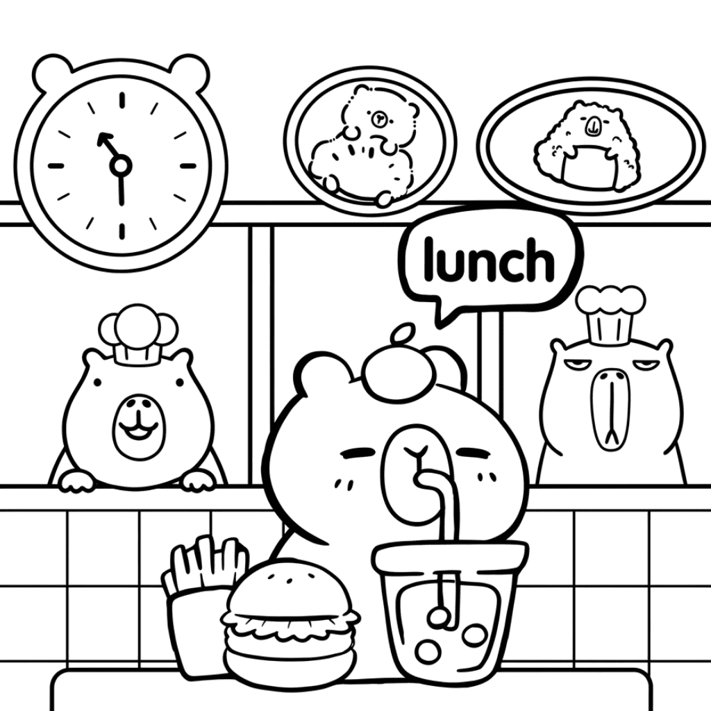 Capybara Lunch Coloring Page